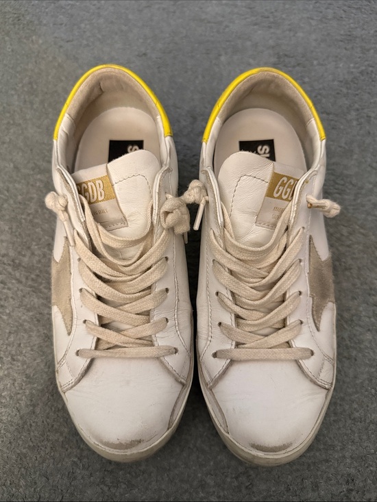 Golden Goose Shoes - Golden Goose Super-Star Low Top White Sneakers with Yellow Heel Accent